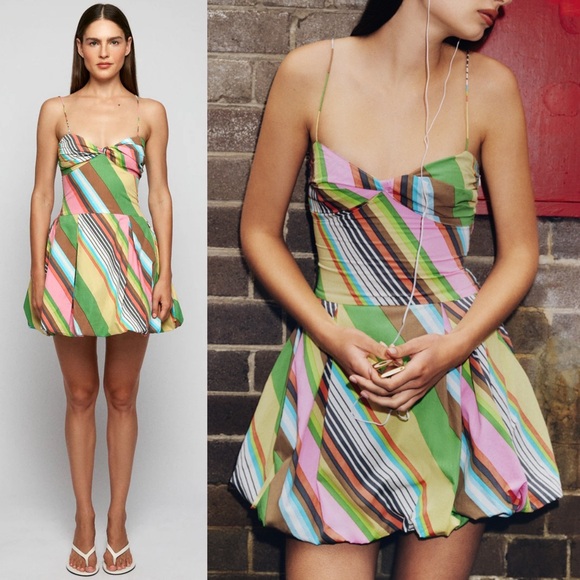 Anthropologie SWF NWT Fitted Balloon Mini Dress Cotton Stripe La Fiesta Medium - Picture 6 of 13